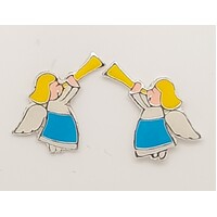 Sterling Silver Enamel Christmas Angel Stud Earrings