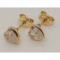 9 Carat Yellow Gold Cubic Zirconia Heart Earrings