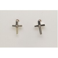 Sterling Silver Diamond Set Cross Earrings - CLEARANCE