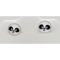 Sterling Silver Resin Button Panda Stud Earrings