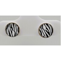 Sterling Silver Resin Button Zebra Pattern Stud Earrings CLEARANCE