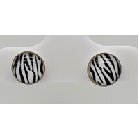 Sterling Silver Resin Button Zebra Pattern Stud Earrings
