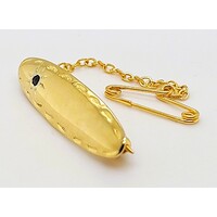 Yellow Gold Plated Sterling Silver Blue Stone Set Oval Brooch - CLEARANCE