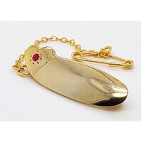 Gold Plated Sterling Silver Heart Brooch with Synthetic Red Stone - CLEARANCE