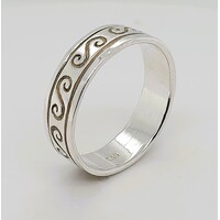 Sterling Silver Tattooed Scroll Pattern Ring AUS Size W - CLEARANCE