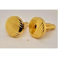 Pair Yellow Gold Plated Patterned Round Cufflinks