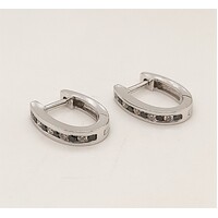 9 Carat White Gold Channel Set Black & White Diamond Huggie Earrings