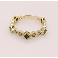 9 Carat Yellow Gold Blue Sapphire and Diamond Dress Ring AUS Size N