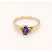 9 Carat Yellow Gold Tanzanite and Diamond Ring AUS Size M