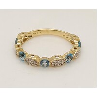 9 Carat Yellow Gold Blue Topaz and Diamond Ring AUS Size N
