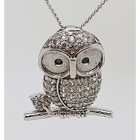 Sterling Silver Cubic Zirconia and Sapphire Owl Pendant