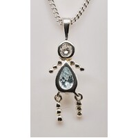 Blue Topaz Sterling Silver Stick Figure Pendant/Charm