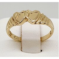 9 Carat Yellow Gold Solid Double Heart Signet Ring AUS Size J½