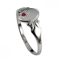 Sterling Silver Oval Signet Ring with Ruby Cubic Zirconia Coloured Stone