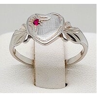 Sterling Silver Birthstone Single Heart Signet Rings with Garnet Cubic Zirconia