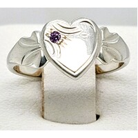 Sterling Silver Birthstone Single Heart Signet Rings with Alexandrite Cubic Zirconia