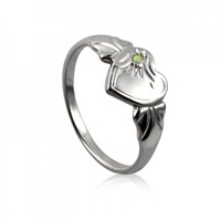 August (Peridot) Birthstone Sterling Silver Signet Rings Size: H