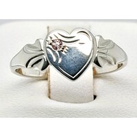 Sterling Silver Birthstone Single Heart Signet Rings with Pink (Rose) Cubic Zirconia