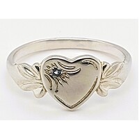 Sterling Silver Birthstone Single Heart Signet Rings with Blue Ziron Cubic Zirconia