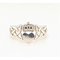 Irish Claddagh with Trinity Knot Sterling Silver Ring Size P1/2