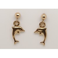 9 Carat Yellow Gold Dolphin Drop Earrings