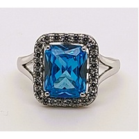 Sterling Silver Created Blue Topaz and Cubic Zirconia Dress Ring AUS Size P CLEARANCE