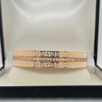 Rose Gold Plated Enamel Coated Cubic Zirconia Stainless Steel Cuff Bangle