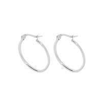 Thin Oval Rhodium/Silver Stainless Steel Hoop Earrings