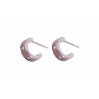 Two Tone Cubic Zirconia Stainless Steel Hoop Earrings - CLEARANCE