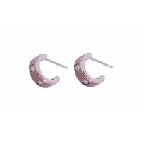 12mm Two Tone Cubic Zirconia Stud Stainless Steel Hoop Earrings