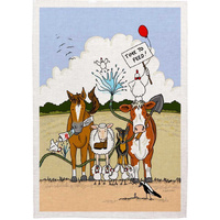 Sally Wilson Art CHOOKS ON 'Time to Feed' Cotton Tea Towel
