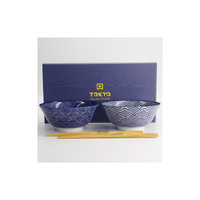 Tokyo Design Studio Nippon Blue 2 Piece Tayo Bowl Set with Dot Wave Chopsticks