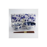 Tokyo Design Studio Kawaii Cat Neko 2 Piece Twin Cat Bowl Set with Chopsticks