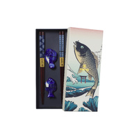 Tokyo Design Studio Blue Fish 4 Piece Chopsticks with Rest Gift Set