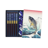 Tokyo Design Studio Blue Fish 10 Piece Chopsticks with Rest Gift Set