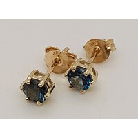 9 Carat Yellow Gold London Blue Topaz Stud Earrings