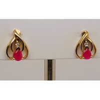 9 Carat Yellow Gold Ruby and Diamond Stud Earrings