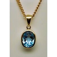 9 Carat Yellow Gold Oval Blue Topaz Pendant