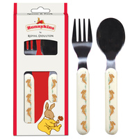 Child's Bunnykins Spoon and Fork Stainless Steel and Melamine Handle Cutlery Set - Playing (Original Rabbit Design)