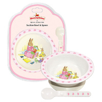Royal Doulton Bunnykins Sweethearts (Pink) Melamine Suction Bowl and Spoon