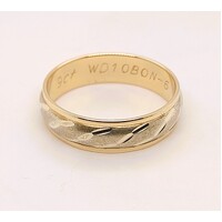 9 Carat Two Tone Yellow & White Gold Patterned Satin Finished Ring AUS Size X½