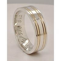 Sterling Silver and 9 Carat Yellow Gold 6.5mm Wide Ring AUS Size V - CLEARANCE
