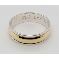 Sterling Silver and 9 Carat Yellow Gold 6mm Wide Ring AUS Size U - CLEARANCE