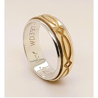 Sterling Silver and 9 Carat Yellow Gold 6mm Wide Ring AUS Size O - CLEARANCE