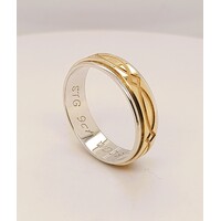 Sterling Silver and 9 Carat Yellow Gold 6mm Wide Ring AUS Size U½