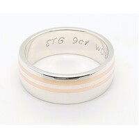 Sterling Silver and 9 Carat Rose Gold 8mm Wide Ring AUS Size W - CLEARANCE