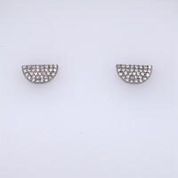 Cubic Zirconia Semi-Circle Shaped Sterling Silver Stud Earrings