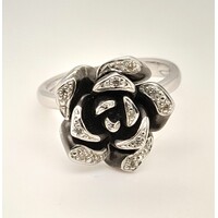 9 Carat Oxidised White Gold Diamond Rose Ring AUS Size M