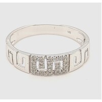 9 Carat White Gold Diamond Set Greek Key Patterned Ring Size O