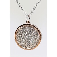 Waterford Crystal Sterling Silver Rose Gold Plate and Cubic Zirconia Set Disc Pendant